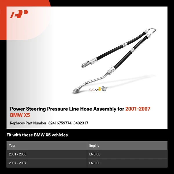 Power Steering Pressure Line Hose Assembly for 2001-2007 BMW X5