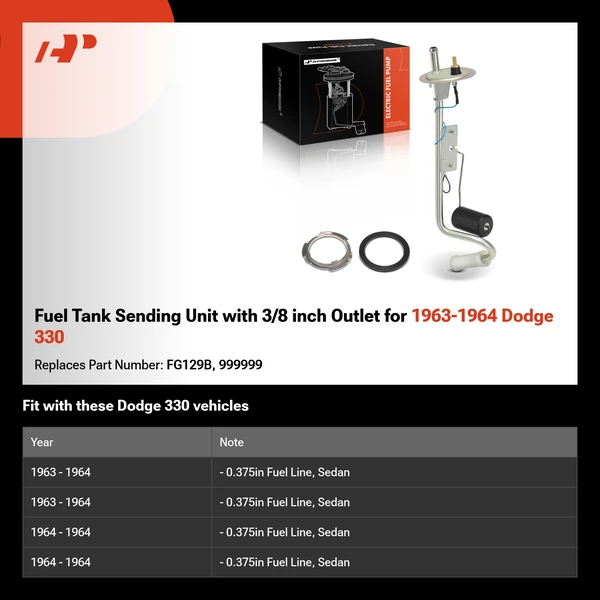 Fuel Tank Sending Unit with 3/8 inch Outlet for 1963-1964 Dodge 330