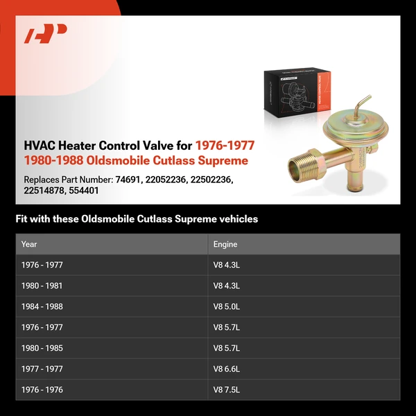 HVAC Heater Control Valve for 1976-1977 1980-1988 Oldsmobile Cutlass Supreme