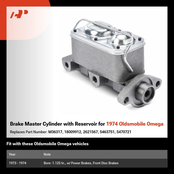 Brake Master Cylinder with Reservoir for 1974 Oldsmobile Omega