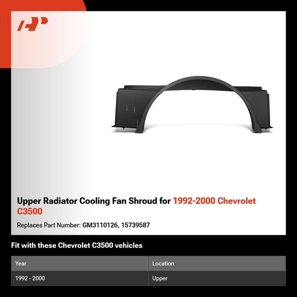 Upper Radiator Cooling Fan Shroud for 1992-2000 Chevrolet C3500