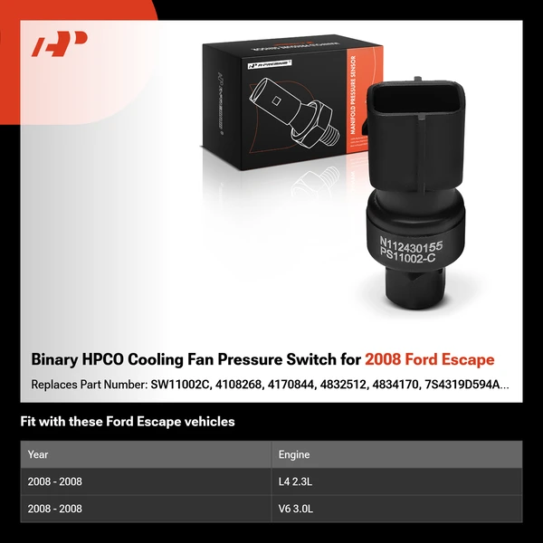 Binary HPCO Cooling Fan Pressure Switch for 2008 Ford Escape