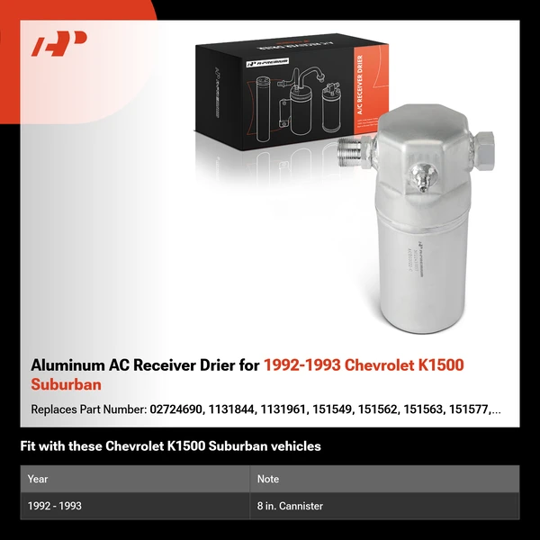 Aluminum AC Receiver Drier for 1992-1993 Chevrolet K1500 Suburban