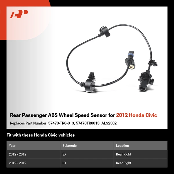 Rear Passenger ABS Wheel Speed Sensor for 2012 Honda Civic