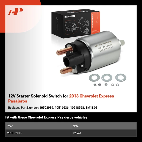 12V Starter Solenoid Switch for 2013 Chevrolet Express Pasajeros