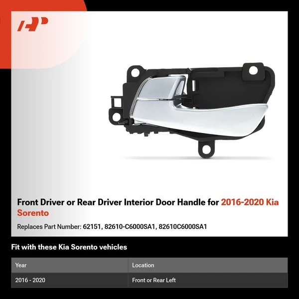 Front Driver or Rear Driver Interior Door Handle for 2016-2020 Kia Sorento