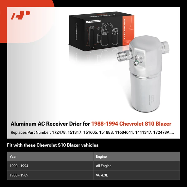 Aluminum AC Receiver Drier for 1988-1994 Chevrolet S10 Blazer