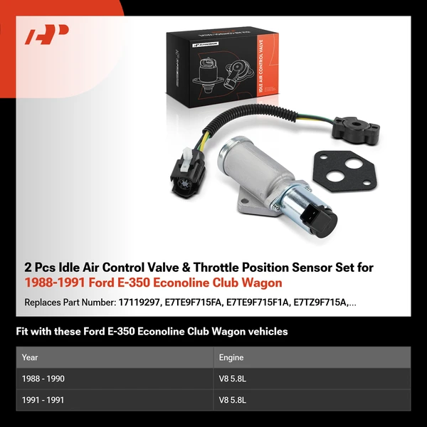 2 Pcs Idle Air Control Valve & Throttle Position Sensor Set for 1988-1991 Ford E-350 Econoline Club Wagon