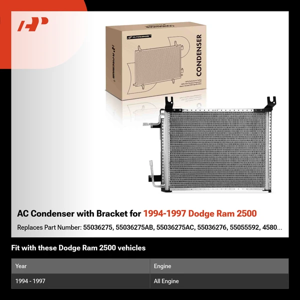 AC Condenser with Bracket for 1994-1997 Dodge Ram 2500