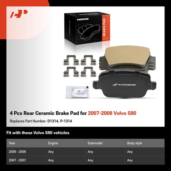 4 Pcs Rear Ceramic Brake Pad for 2007-2008 Volvo S80