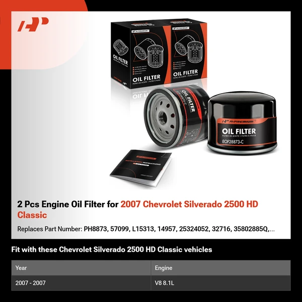 2 Pcs Engine Oil Filter for 2007 Chevrolet Silverado 2500 HD Classic