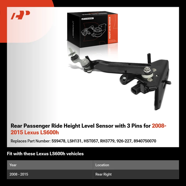 Rear Passenger Ride Height Level Sensor with 3 Pins for 2008-2015 Lexus LS600h