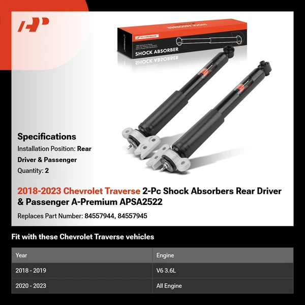 2018-2023 Chevrolet Traverse 2-Pc Shock Absorbers Rear Driver & Passenger A-Premium APSA2522