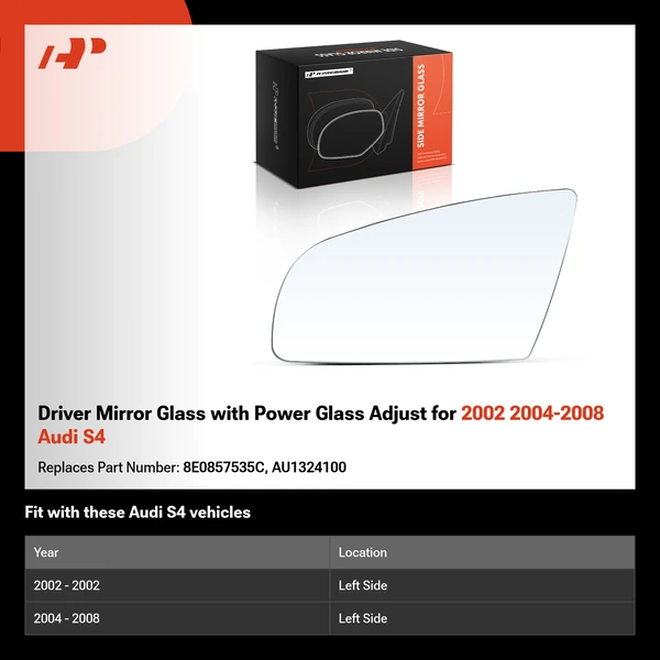 Driver Mirror Glass with Power Glass Adjust for 2002 2004-2008 Audi S4