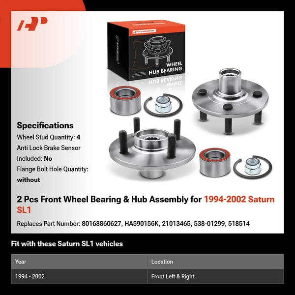 2 Pcs Front Wheel Bearing & Hub Assembly for 1994-2002 Saturn SL1