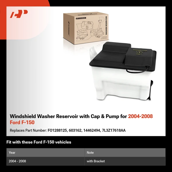 Windshield Washer Reservoir with Cap & Pump for 2004-2008 Ford F-150