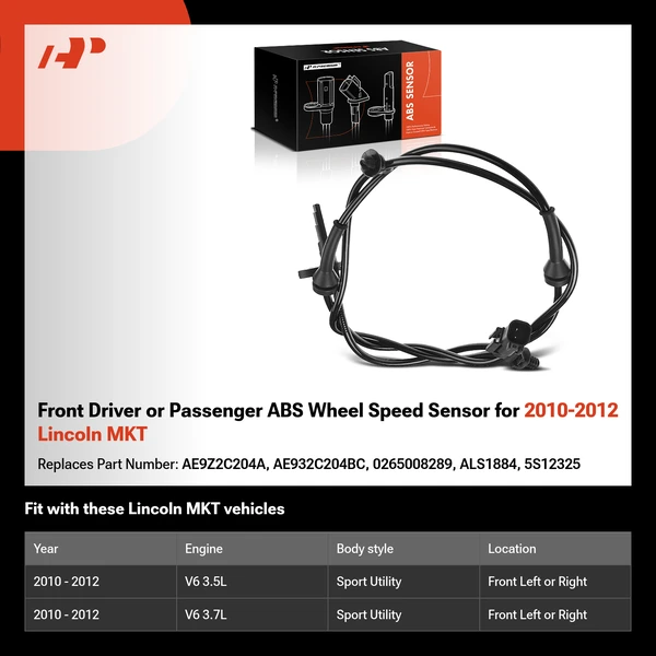 Front Driver or Passenger ABS Wheel Speed Sensor for 2010-2012 Lincoln MKT