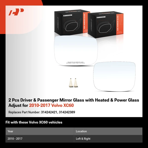 2 Pcs Driver & Passenger Mirror Glass with Heated & Power Glass Adjust for 2010-2017 Volvo XC60