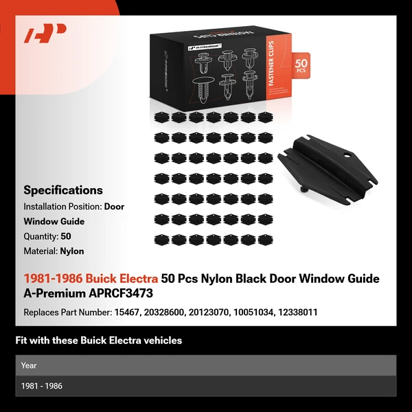1981-1986 Buick Electra 50 Pcs Nylon Black Door Window Guide A-Premium APRCF3473