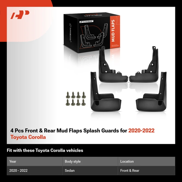 4 Pcs Front & Rear Mud Flaps Splash Guards for 2020-2022 Toyota Corolla