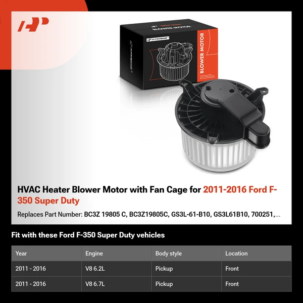 HVAC Heater Blower Motor with Fan Cage for 2011-2016 Ford F-350 Super Duty