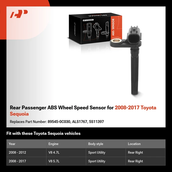 Rear Passenger ABS Wheel Speed Sensor for 2008-2017 Toyota Sequoia