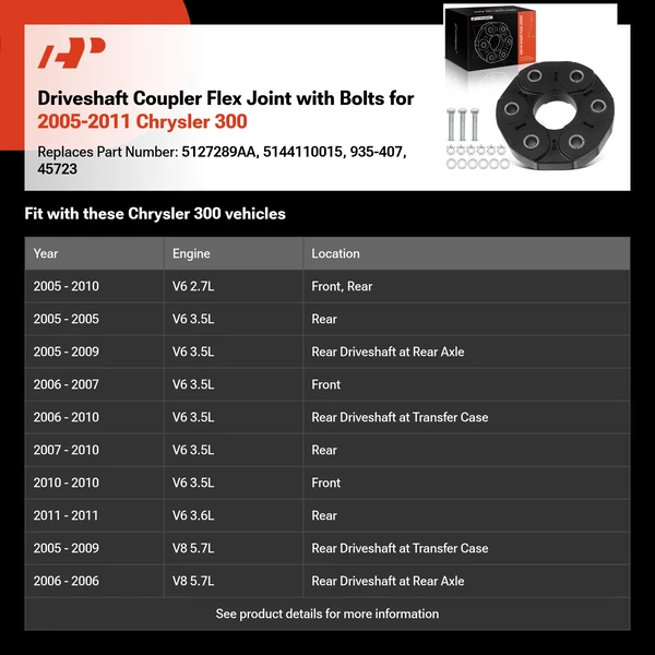 Driveshaft Coupler Flex Joint with Bolts for 2005-2011 Chrysler 300