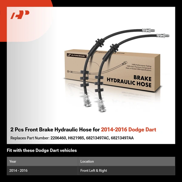 2 Pcs Front Brake Hydraulic Hose for 2014-2016 Dodge Dart