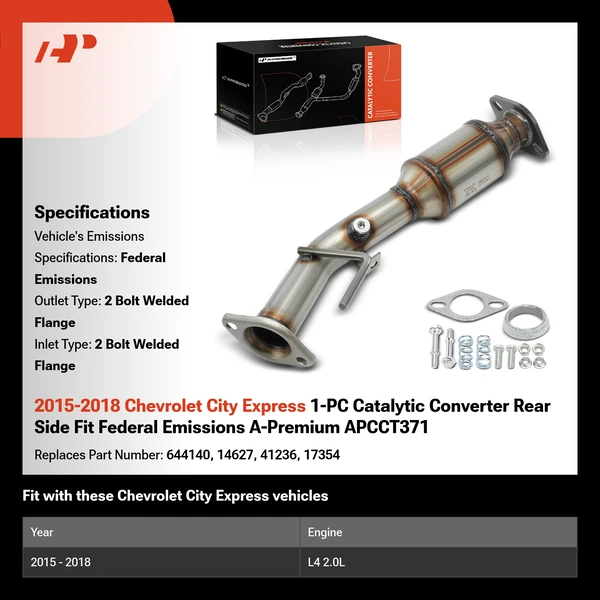 2015-2018 Chevrolet City Express 1-PC Catalytic Converter Rear Side Fit Federal Emissions A-Premium APCCT371