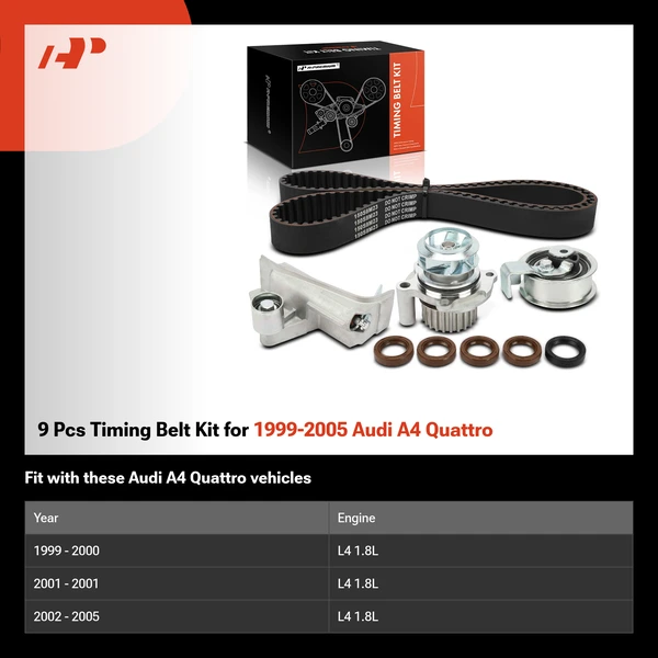 9 Pcs Timing Belt Kit for 1999-2005 Audi A4 Quattro