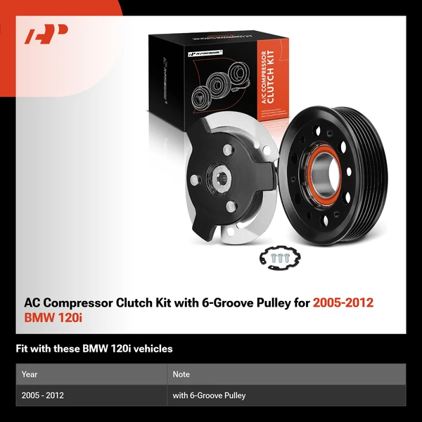 AC Compressor Clutch Kit with 6-Groove Pulley for 2005-2012 BMW 120i
