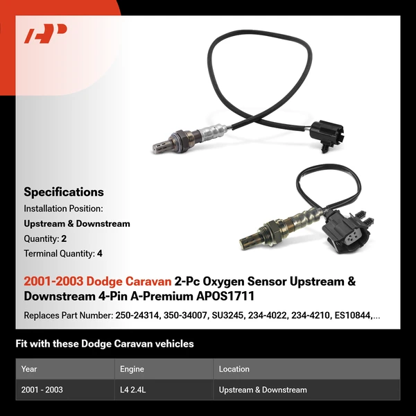2001-2003 Dodge Caravan 2-Pc Oxygen Sensor Upstream & Downstream 4-Pin A-Premium APOS1711