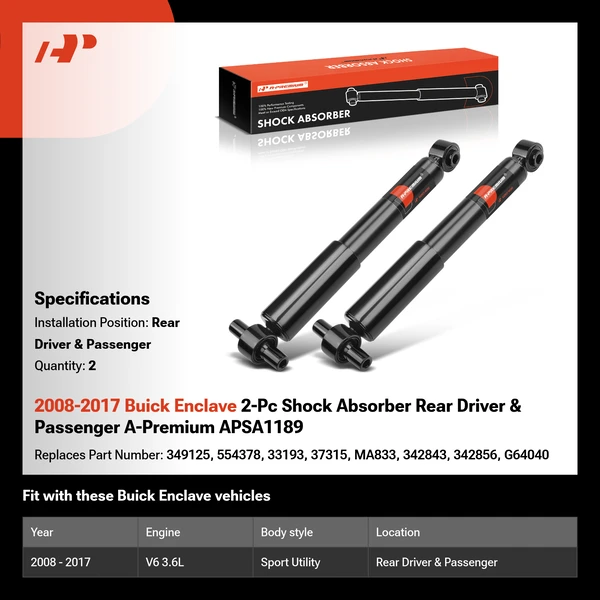 2008-2017 Buick Enclave 2-Pc Shock Absorber Rear Driver & Passenger A-Premium APSA1189