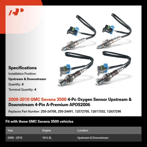 2008-2010 GMC Savana 3500 4-Pc Oxygen Sensor Upstream & Downstream 4-Pin A-Premium APOS2006