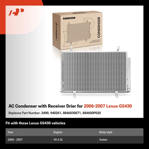 AC Condenser with Receiver Drier for 2006-2007 Lexus GS430
