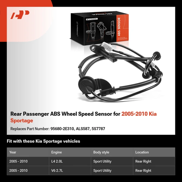 Rear Passenger ABS Wheel Speed Sensor for 2005-2010 Kia Sportage