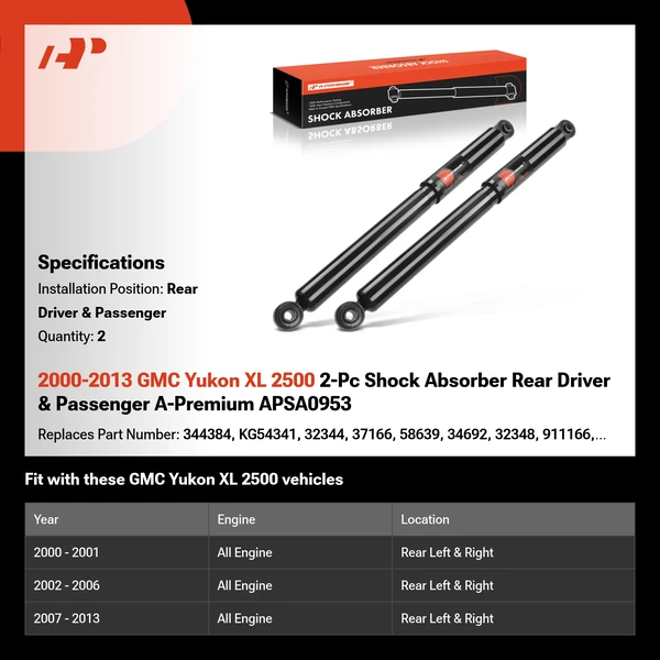 2000-2013 GMC Yukon XL 2500 2-Pc Shock Absorber Rear Driver & Passenger A-Premium APSA0953