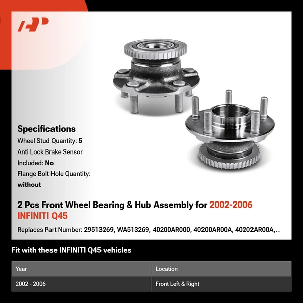 2 Pcs Front Wheel Bearing & Hub Assembly for 2002-2006 INFINITI Q45