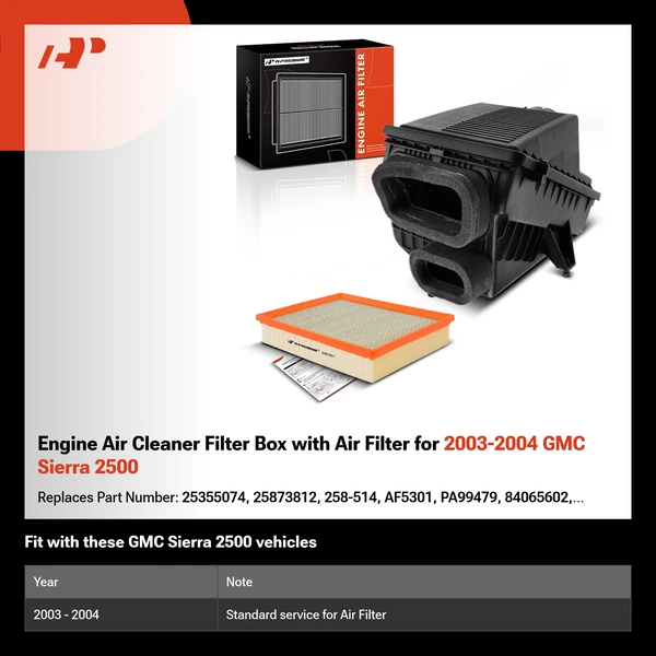 Engine Air Cleaner Filter Box with Air Filter for 2003-2004 GMC Sierra 2500