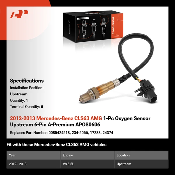 2012-2013 Mercedes-Benz CLS63 AMG 1-Pc Oxygen Sensor Upstream 6-Pin A-Premium APOS0606