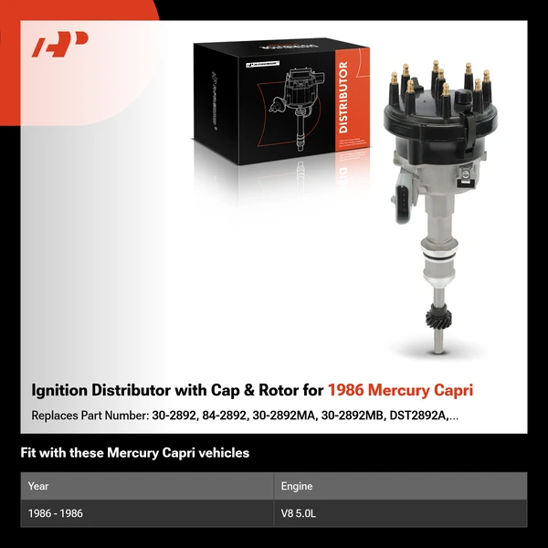 Ignition Distributor with Cap & Rotor for 1986 Mercury Capri