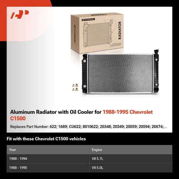 Aluminum Radiator with Oil Cooler for 1988-1995 Chevrolet C1500