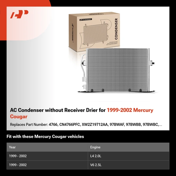 AC Condenser without Receiver Drier for 1999-2002 Mercury Cougar