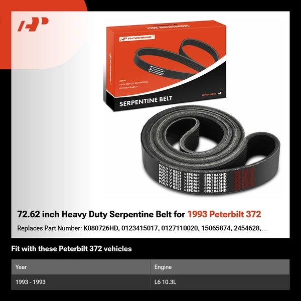72.62 inch Heavy Duty Serpentine Belt for 1993 Peterbilt 372