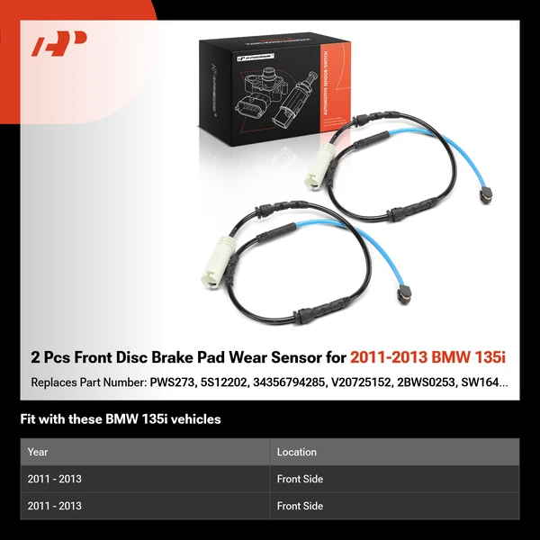 2 Pcs Front Disc Brake Pad Wear Sensor for 2011-2013 BMW 135i