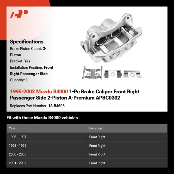 1995-2002 Mazda B4000 1-Pc Brake Caliper Front Right Passenger Side 2-Piston A-Premium APBC0302