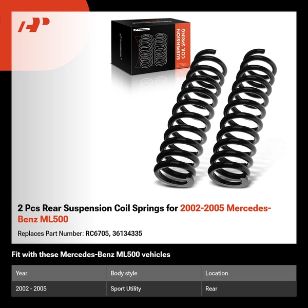 2 Pcs Rear Suspension Coil Springs for 2002-2005 Mercedes-Benz ML500