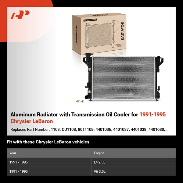 Aluminum Radiator with Transmission Oil Cooler for 1991-1995 Chrysler LeBaron