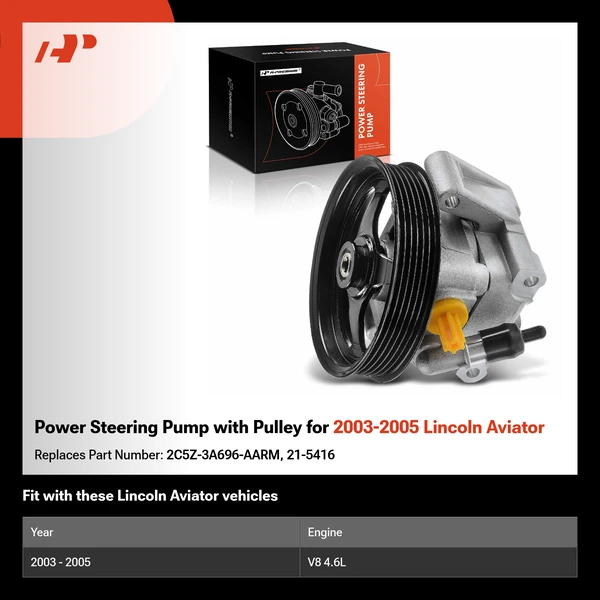 Power Steering Pump with Pulley for 2003-2005 Lincoln Aviator