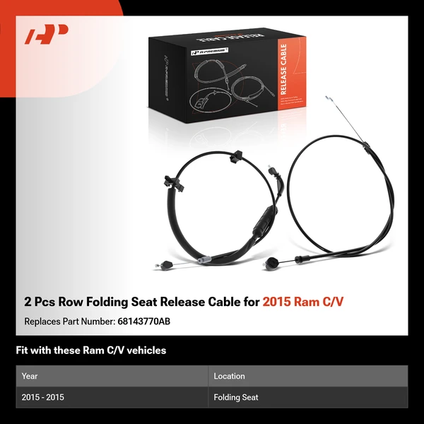 2 Pcs Row Folding Seat Release Cable for 2015 Ram C/V